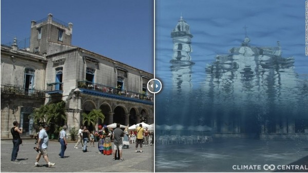 지구 기온이 섭씨 3도 상승시 쿠바 수도 아바나의 모습을 시뮬레이션한 이미지.  사진=클라이밋 센트럴 제공