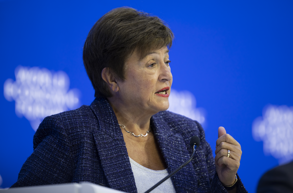 크리스탈리나 게오르기에바 국제통화기금(IMF) 총재가 20일 스위스 다보스 세계경제포럼(WEF)에  참석해 연설하고 있다. EPA=연합뉴스