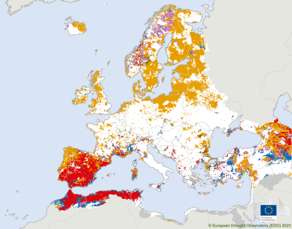 유럽가뭄관측소의 ‘통합 가뭄 지수(Combined Drought Indicator)' 분포도. / 출처: 유럽가뭄관측소 홈페이지