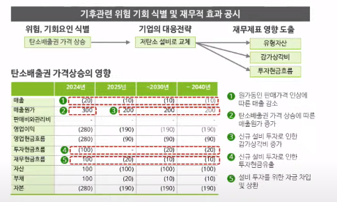 기후 관련 위험과 기회의 재무적 영향 공시 예. 자료=딜로이트