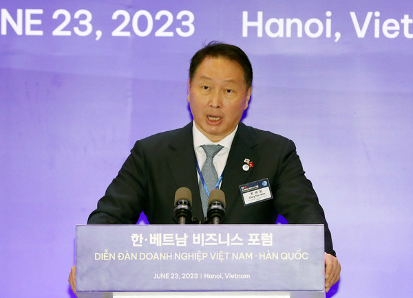 지난 6월 베트남 하노이에서 열린 한-베트남 비즈니스 포럼에 참석한 최태원 SK그룹 회장. 사진=연합뉴스