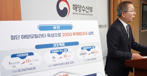 '첨단 해양모빌리티 육성전략'을 발표하는 조승환 장관. 사진=해양수산부 제공