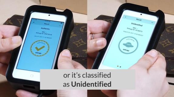 ’진짜와 가짜 명품‘을 가려내는 엔트루피. 사진=연합뉴스(엔트루피 홈페이지 캡처)