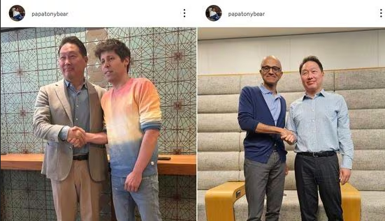 미국 출장 중인 최태원 SK그룹 회장이 샘 올트먼(왼쪽) 오픈AI 최고경영자(CEO), 사티아 나델라 MS 최고경영자(CEO)를 만났다. 사진=최태원 SK그룹 회장 인스타그램