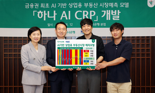 하나은행 부동산 투자자문팀은 한국과학기술원(KAIST) 김우창 교수 연구팀과 인공지능(AI) 기술을 기반으로 한 상업용 부동산 시장 예측 모델인 '하나 AI CRP' 서비스를 개발했다고 13일 밝혔다. 사진=하나은행