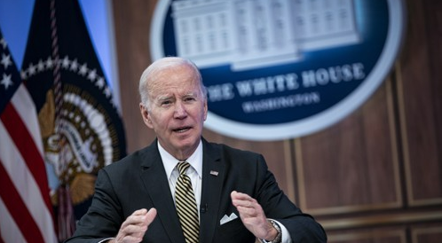 조 바이든 대통령이 2022년 10월 19일 워싱턴 DC 아이젠하워 행정청 건물 남부 법원 강당에서 '초당적 인프라 법'에 대해 연설하고 있다. UPI=연합