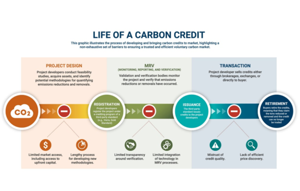 탄소배출권의 전형적인 라이프사이클. 자료=카본프리존, https://carbonfreezone.com/carbon-credits/what-are-carbon-credits/)