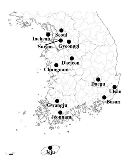 성균관대 연구팀이 미세먼지가 태양광 발전에 미치는 영향을 분석한 국내 12개 지역. [자료: Building and Environment, 2024] 