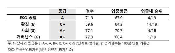 한국ESG평가원의 올해 상반기 포스코홀딩스 ESG평가 결과. 자료=한국ESG평가원